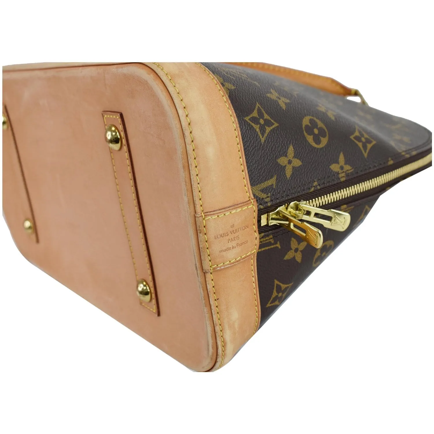 LOUIS VUITTON Alma Large Monogram Canvas Satchel Bag Brown