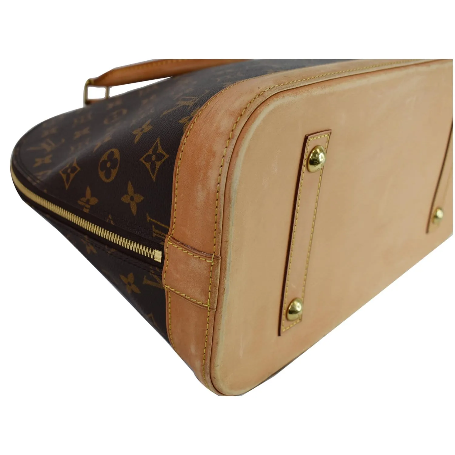 LOUIS VUITTON Alma Large Monogram Canvas Satchel Bag Brown