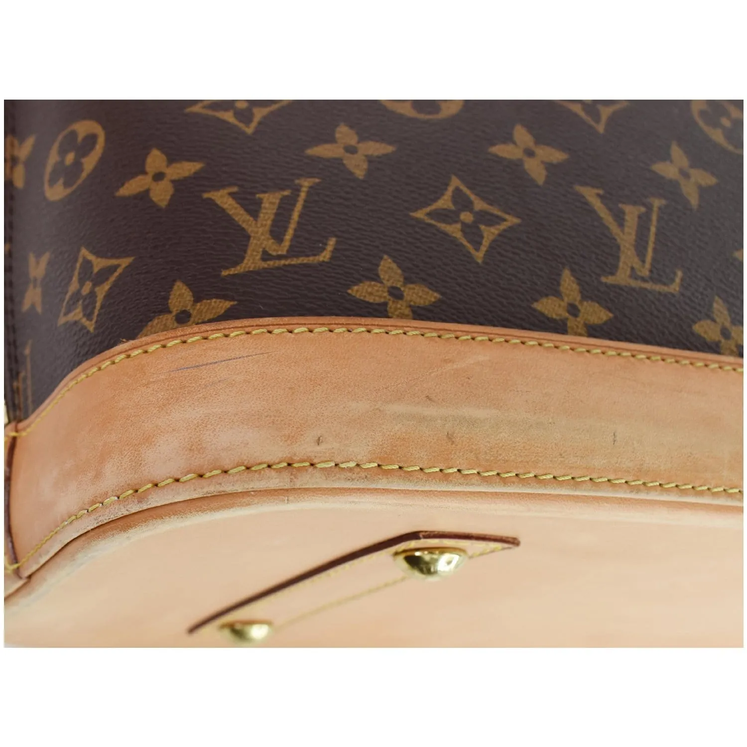 LOUIS VUITTON Alma Large Monogram Canvas Satchel Bag Brown