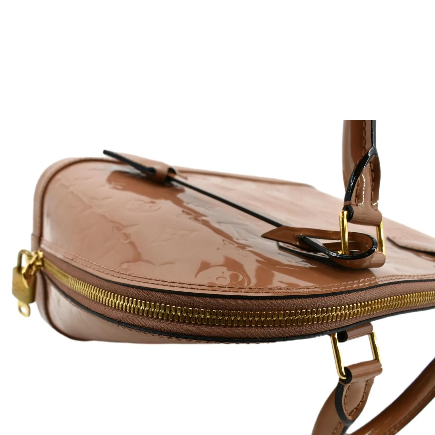 LOUIS VUITTON Alma MM Monogram Vernis Leather Satchel Bag Tan