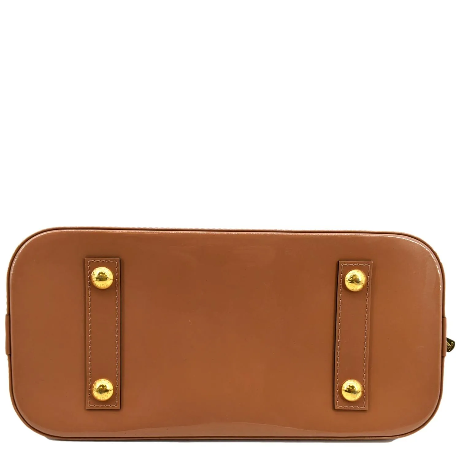 LOUIS VUITTON Alma MM Monogram Vernis Leather Satchel Bag Tan