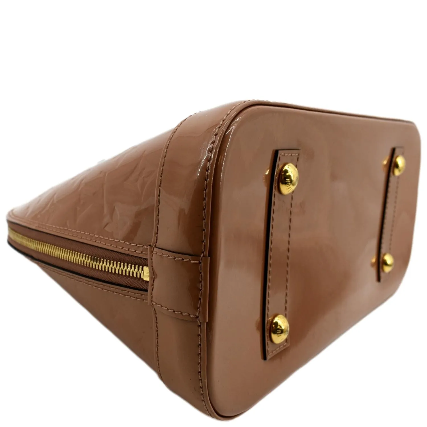 LOUIS VUITTON Alma MM Monogram Vernis Leather Satchel Bag Tan