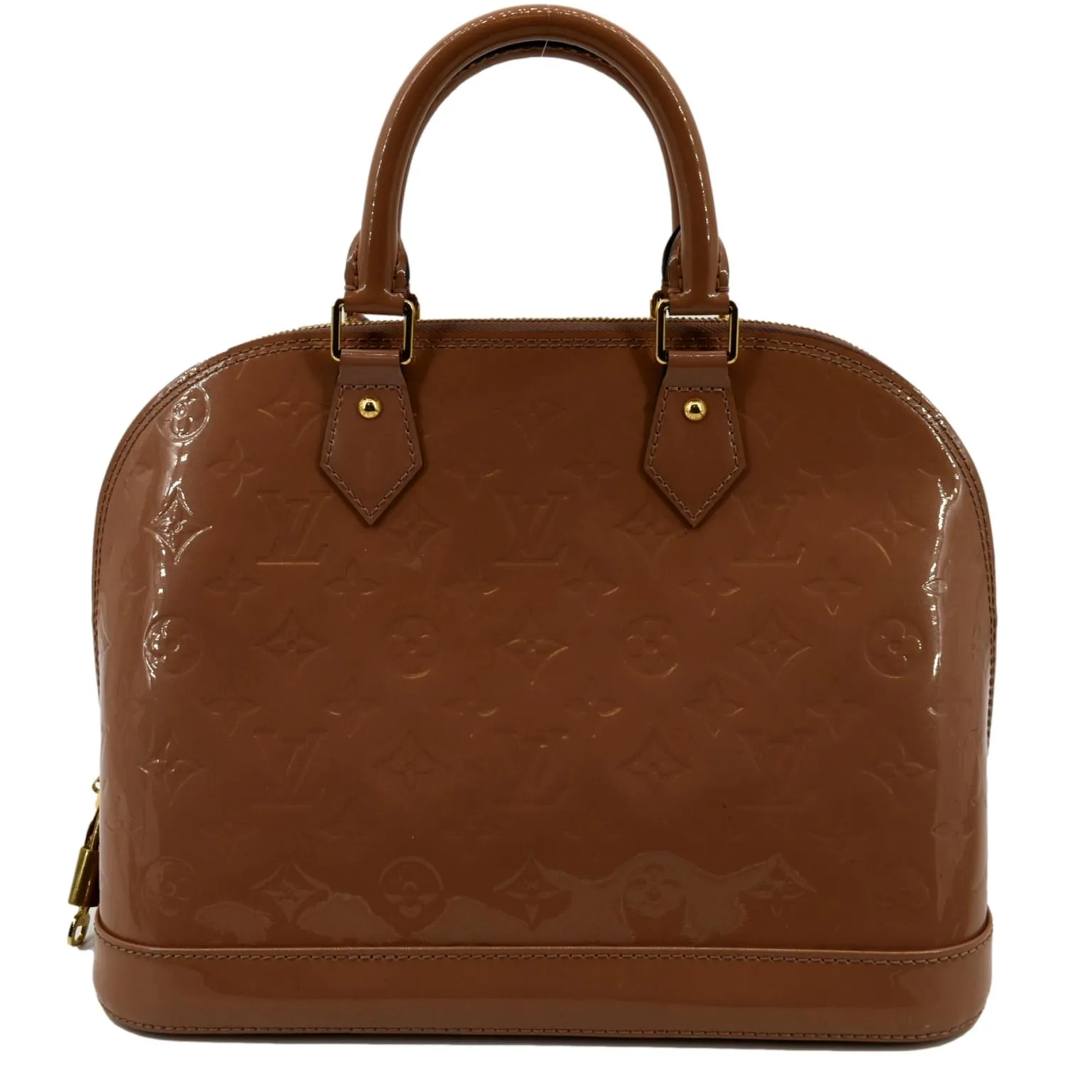 LOUIS VUITTON Alma MM Monogram Vernis Leather Satchel Bag Tan