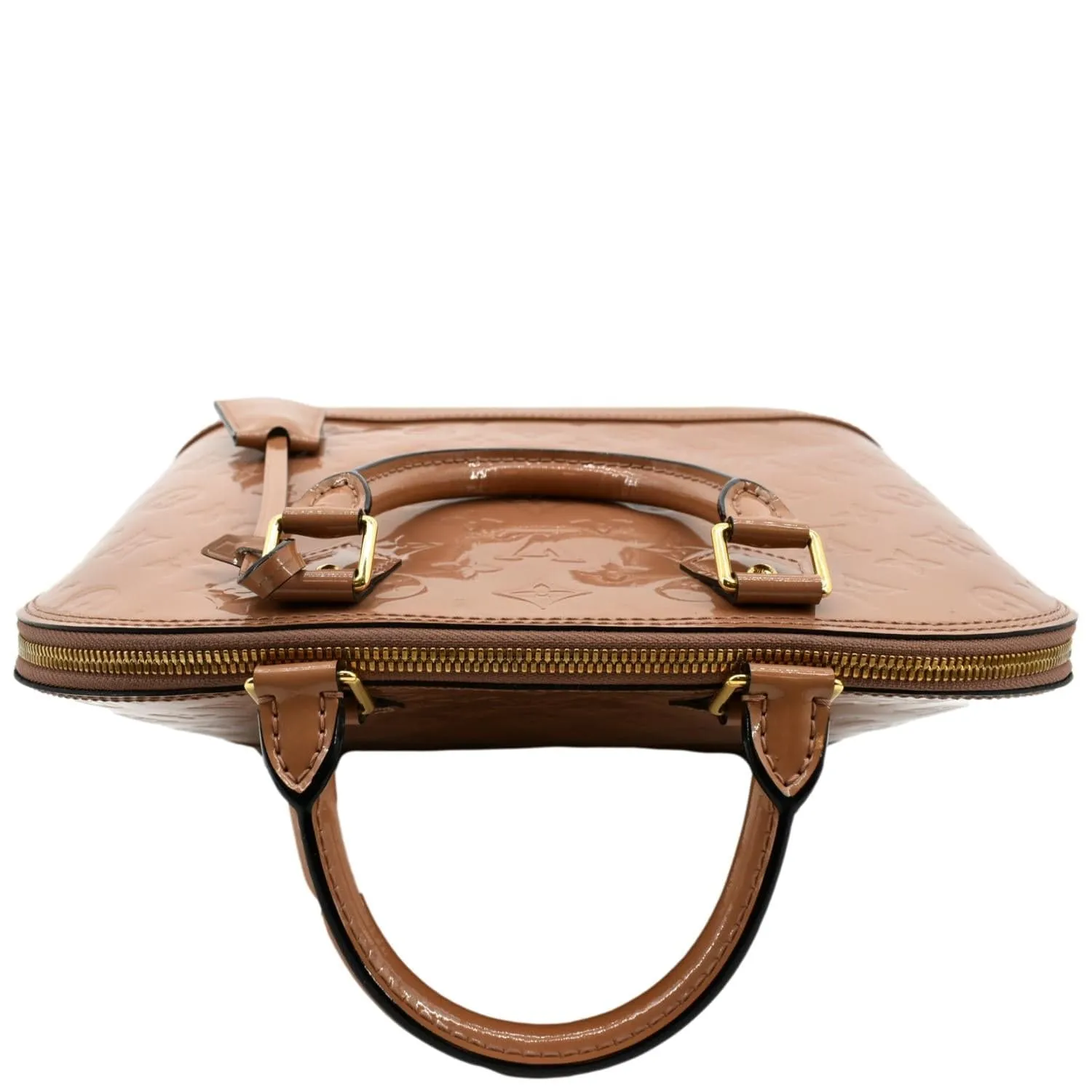 LOUIS VUITTON Alma MM Monogram Vernis Leather Satchel Bag Tan