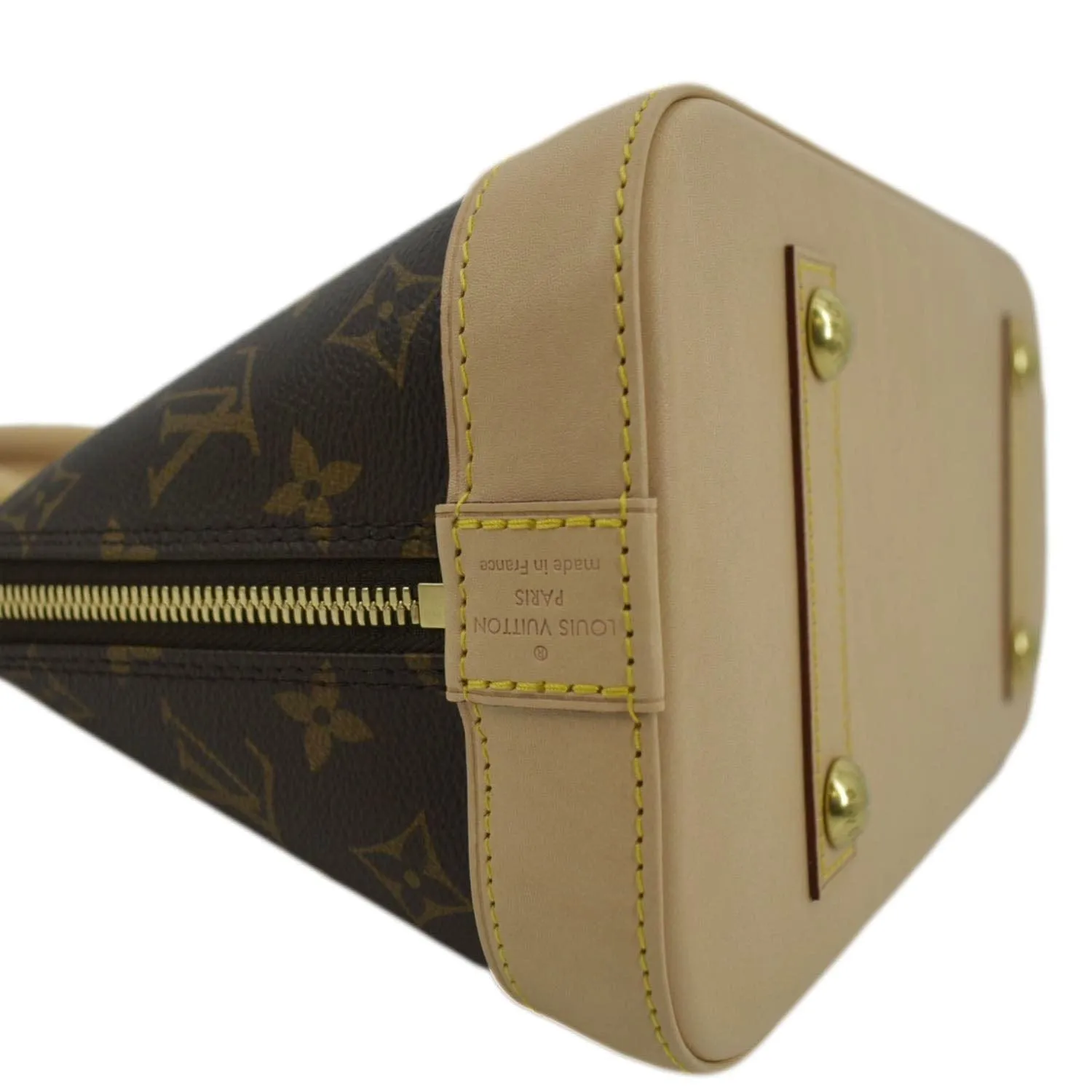LOUIS VUITTON Alma Monogram Canvas Satchel Bag Brown