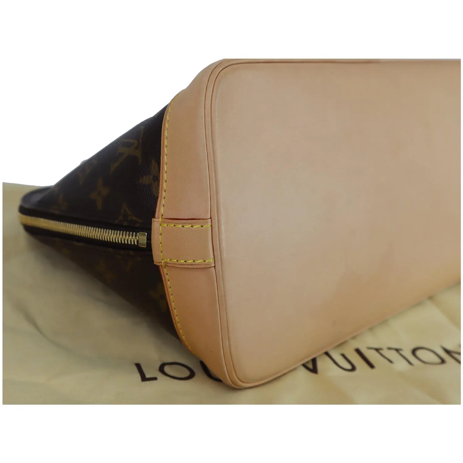 LOUIS VUITTON Alma Monogram Canvas Satchel Bag Brown