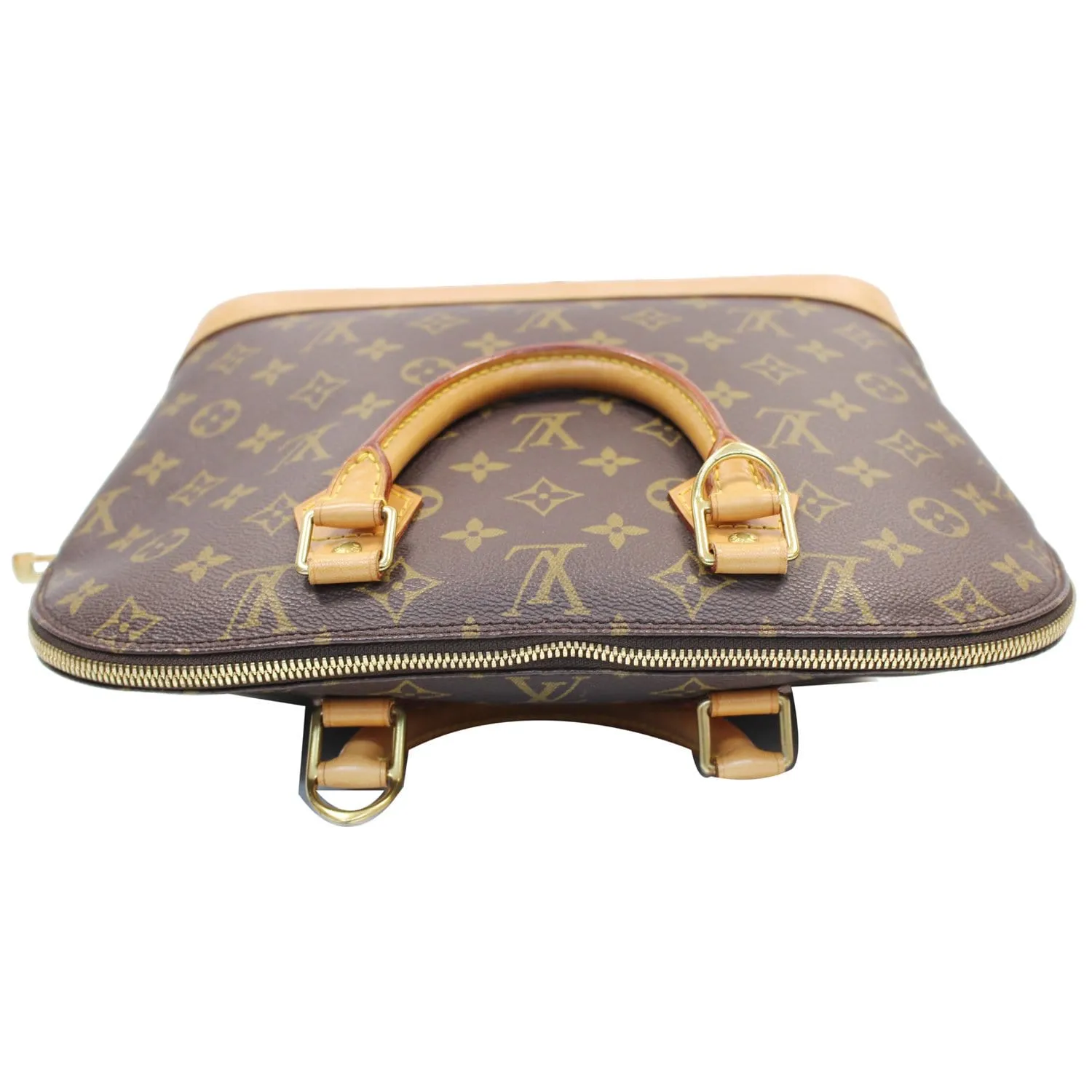 LOUIS VUITTON Alma Monogram Canvas Satchel Bag Brown