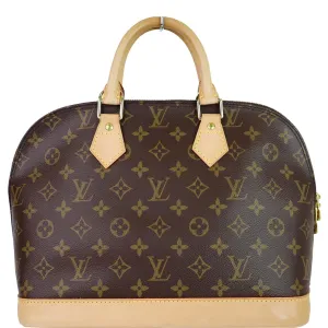 LOUIS VUITTON Alma Monogram Canvas Satchel Bag Brown