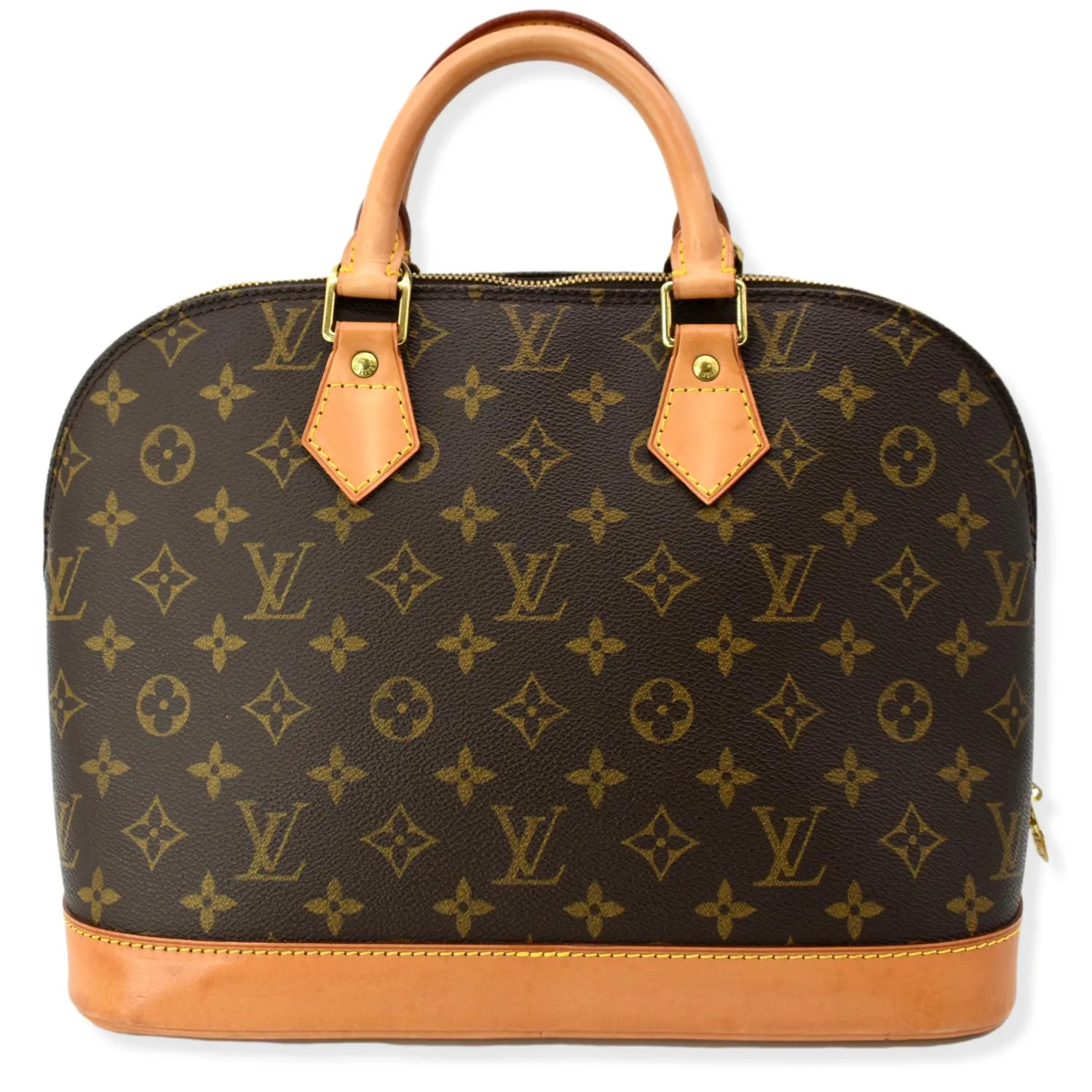 LOUIS VUITTON Alma Monogram Canvas Satchel Bag Brown