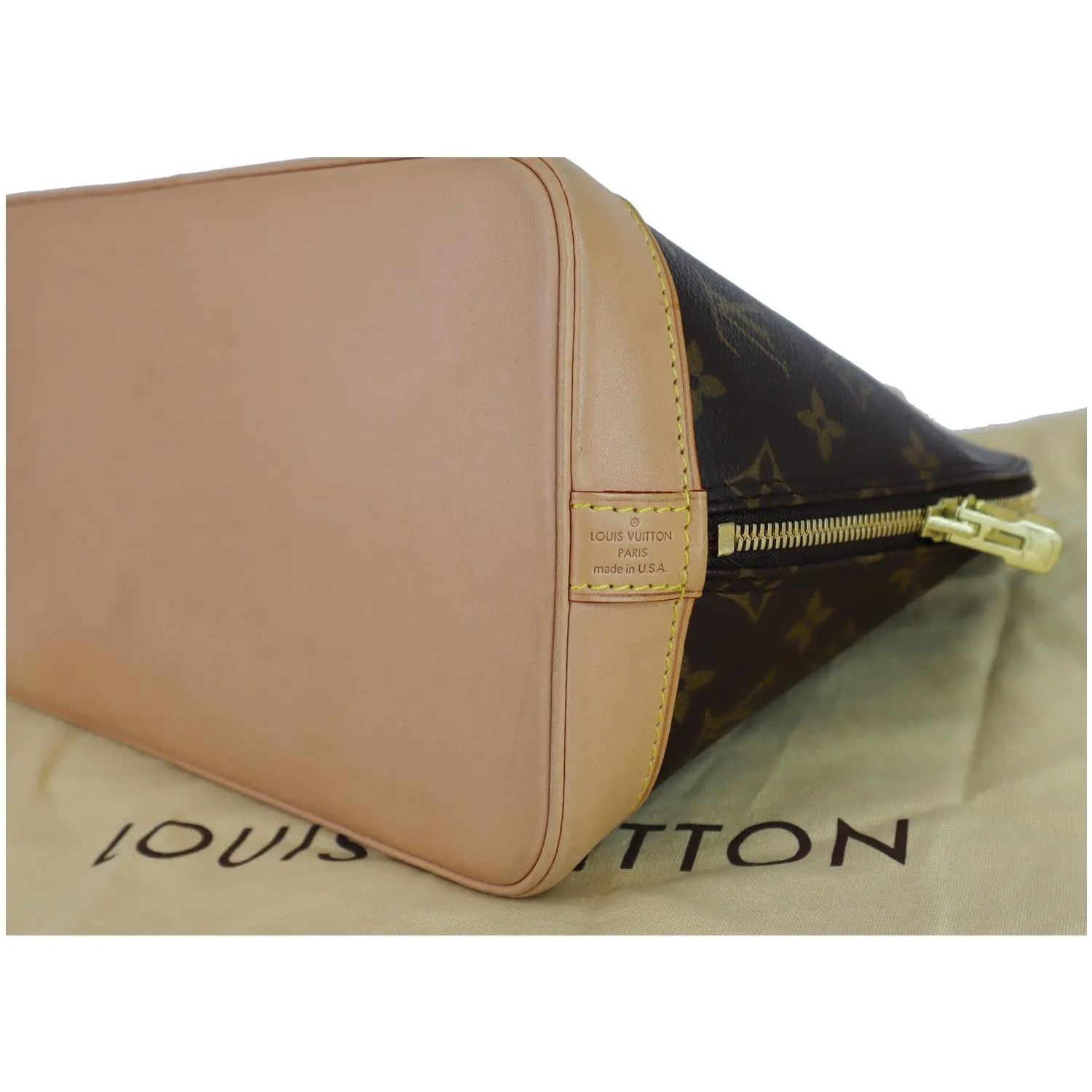 LOUIS VUITTON Alma Monogram Canvas Satchel Bag Brown