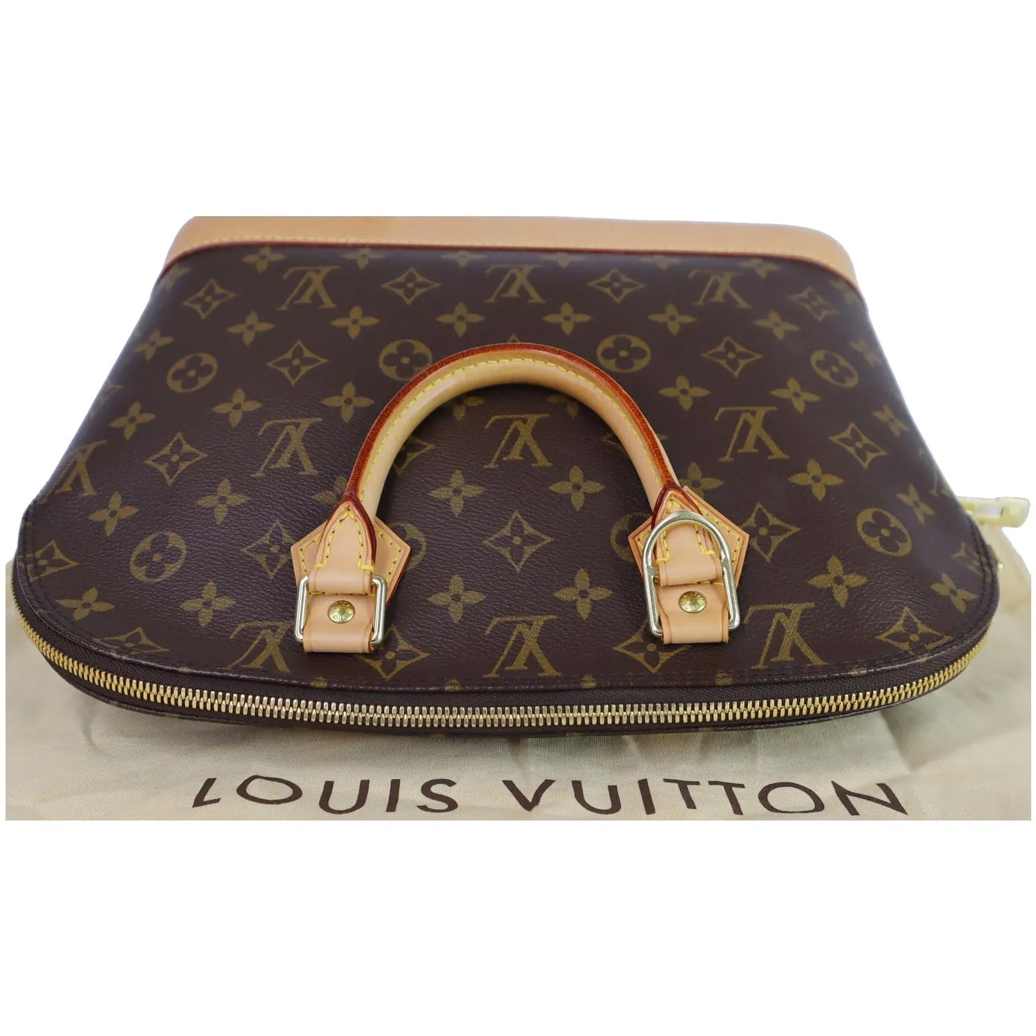 LOUIS VUITTON Alma Monogram Canvas Satchel Bag Brown