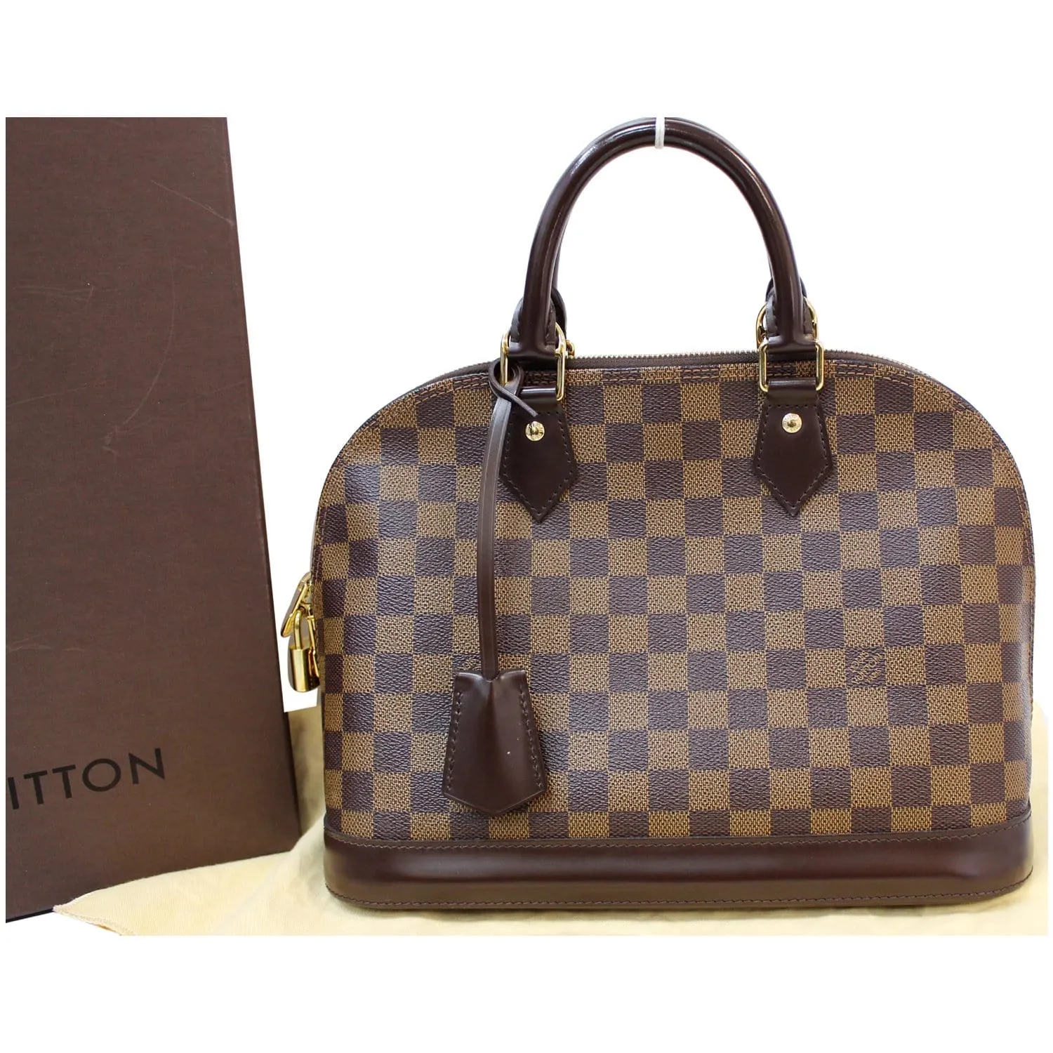 LOUIS VUITTON Alma PM Damier Ebene Satchel Bag Brown