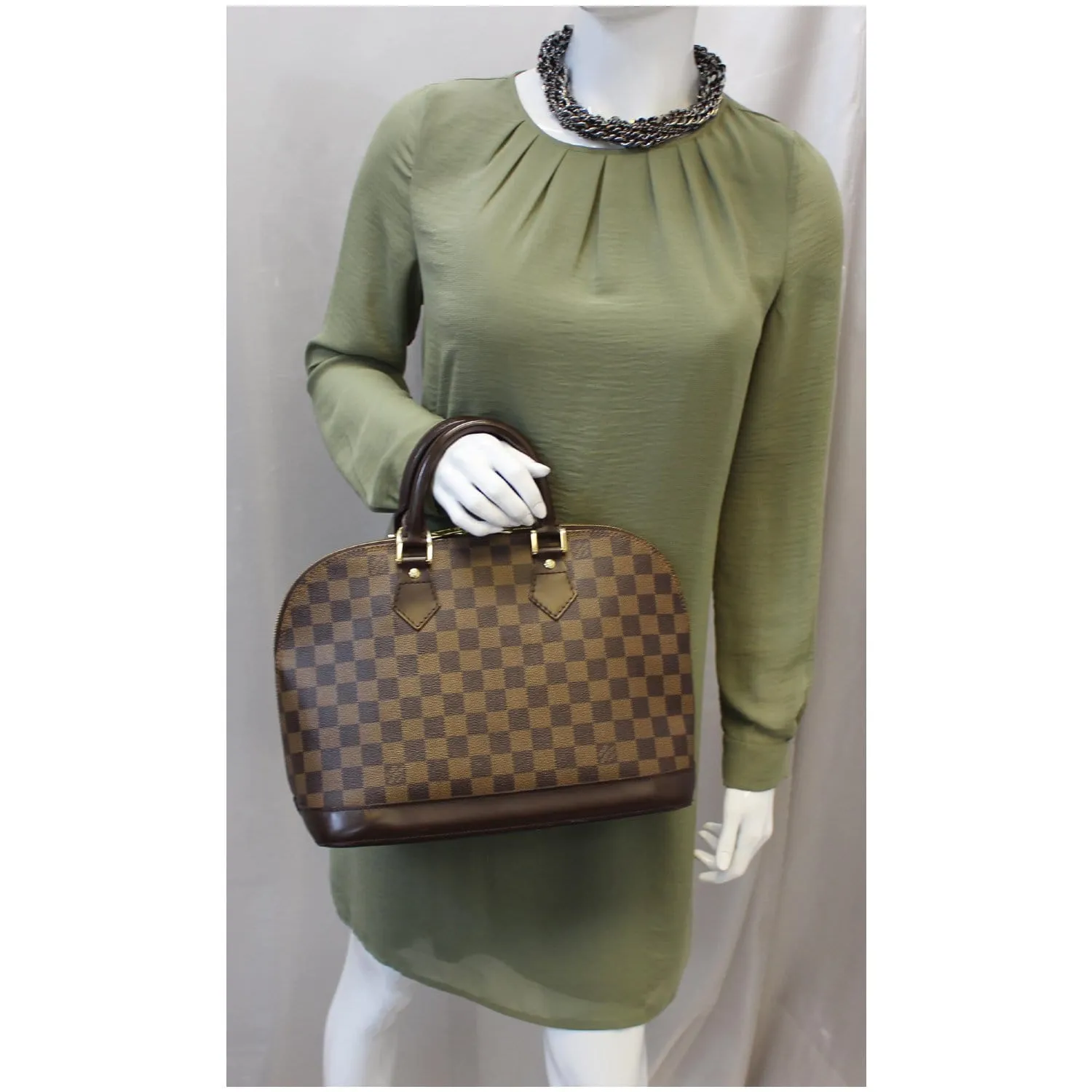 Louis Vuitton Alma PM Damier Ebene Satchel Bag Brown