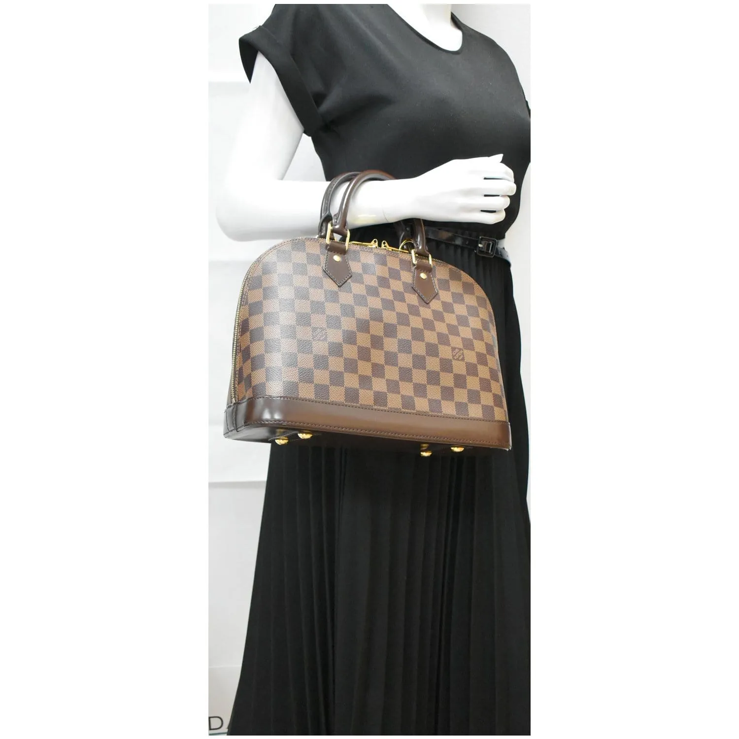 LOUIS VUITTON Alma PM Damier Ebene Satchel Bag Brown