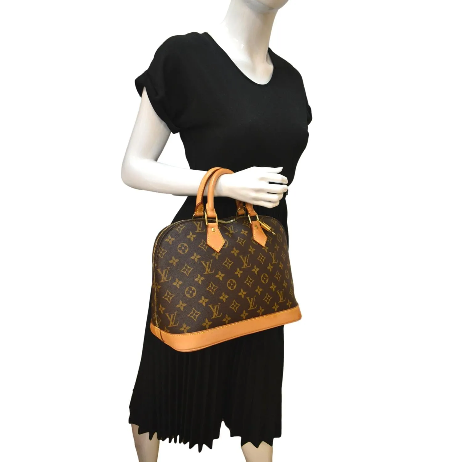 LOUIS VUITTON Alma PM Monogram Canvas Satchel Bag Brown