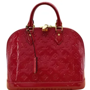 LOUIS VUITTON Alma PM Monogram Vernis Satchel Bag Red