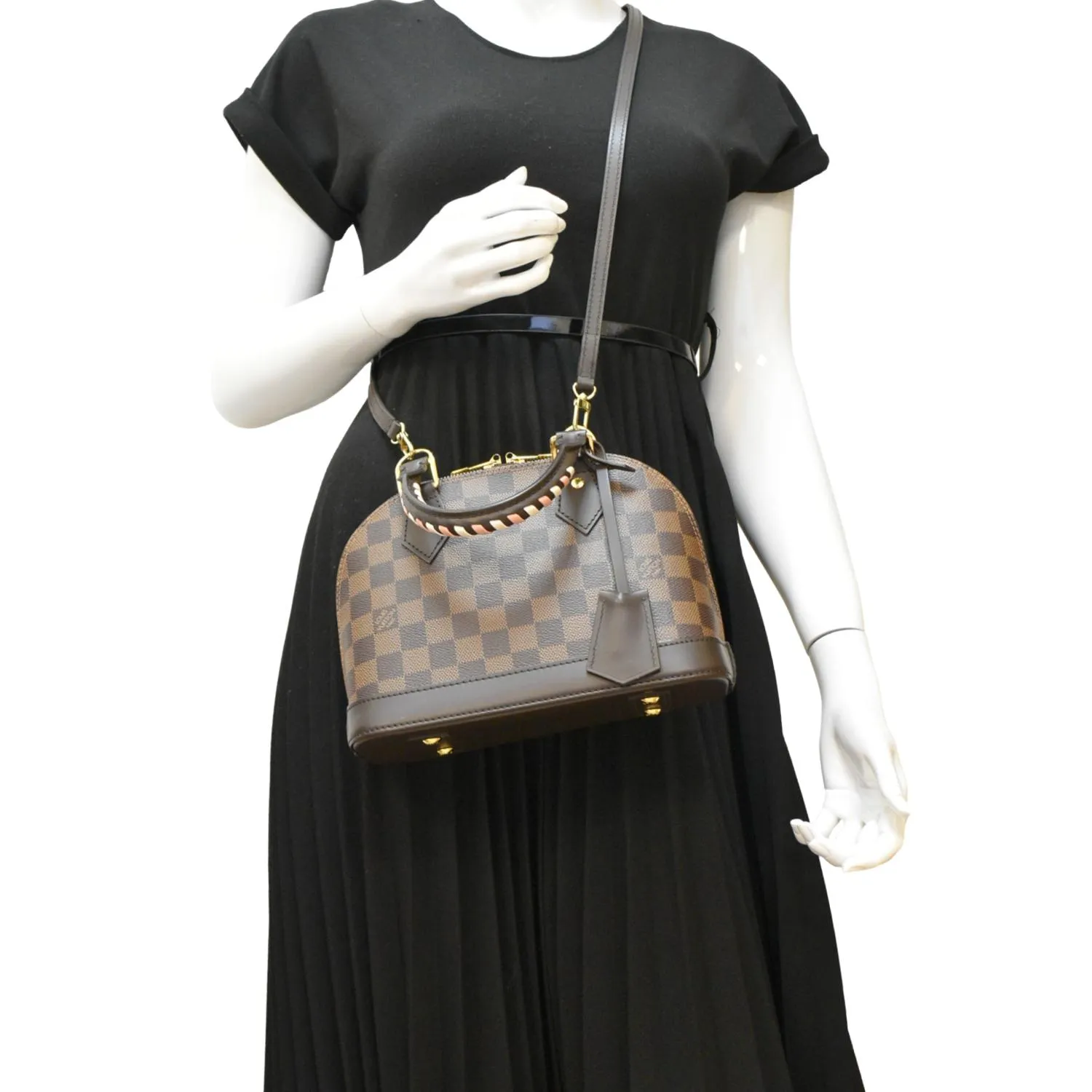 LOUIS VUITTON Braided Alma BB Damier Ebene Satchel Bag Brown