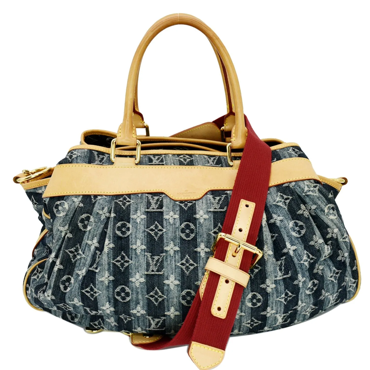 LOUIS VUITTON Cabas Raye GM Monogram Denim Shoulder Bag Blue