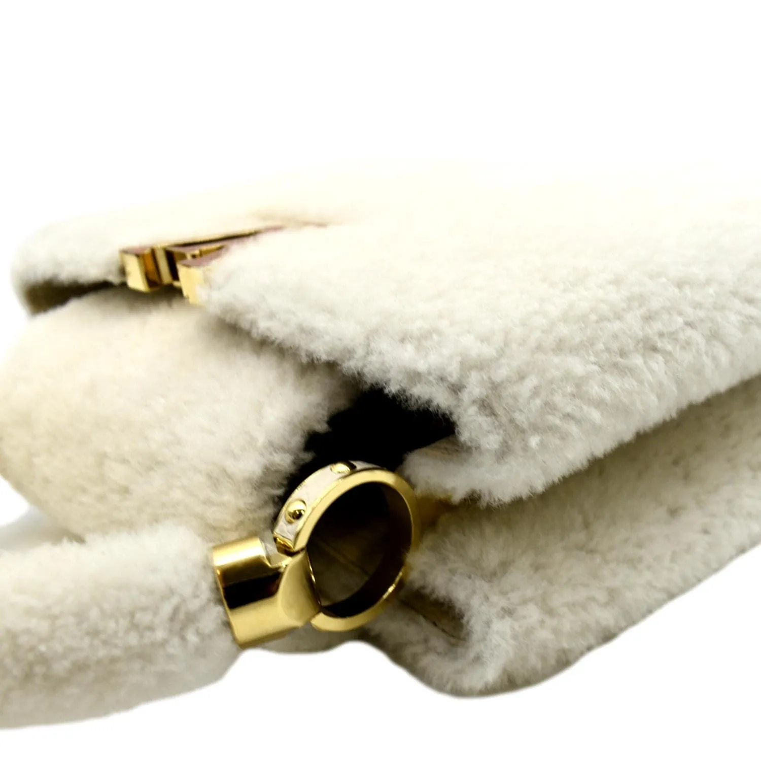 LOUIS VUITTON Capucine PM Teddy Fleece Top Handle Shoulder Bag White