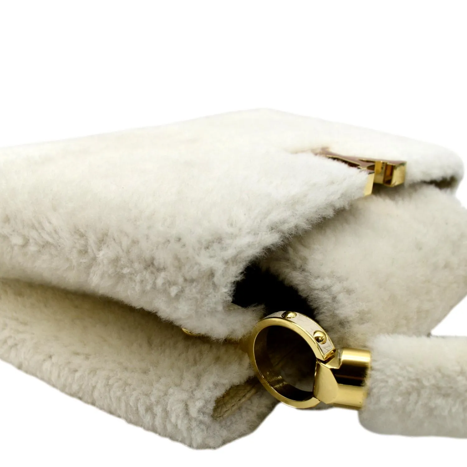 LOUIS VUITTON Capucine PM Teddy Fleece Top Handle Shoulder Bag White