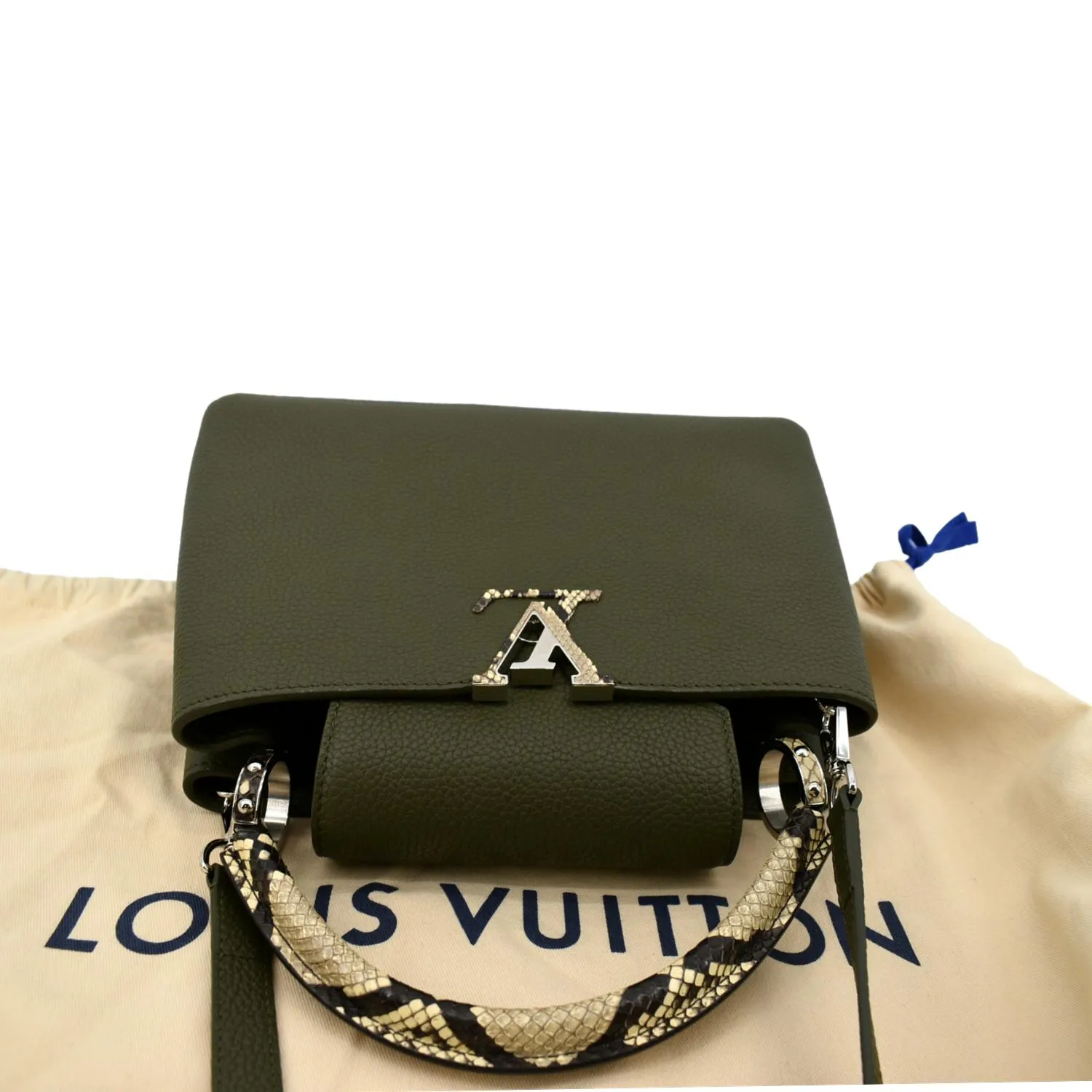 LOUIS VUITTON Capucines MM Taurillon Python Leather Satchel Bag Khaki Green