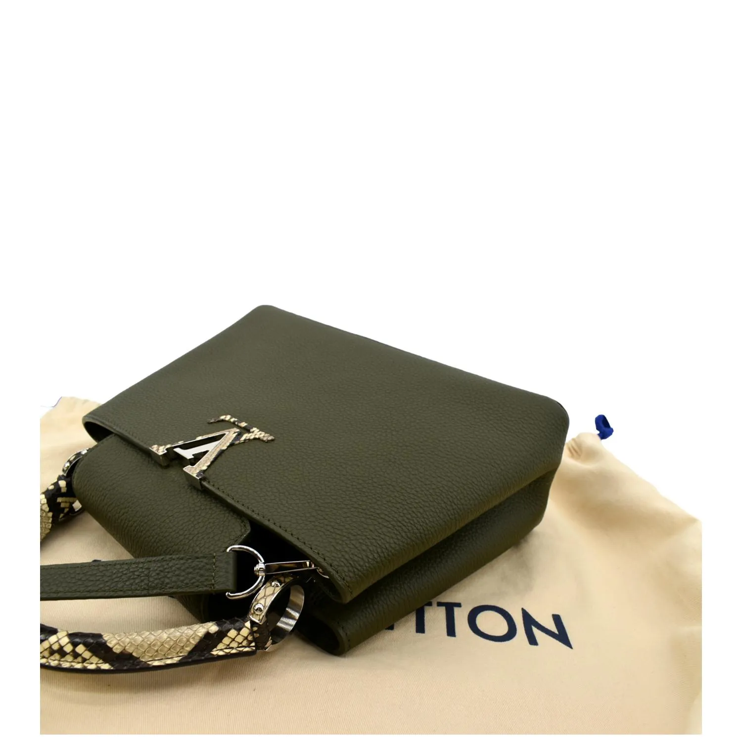 LOUIS VUITTON Capucines MM Taurillon Python Leather Satchel Bag Khaki Green