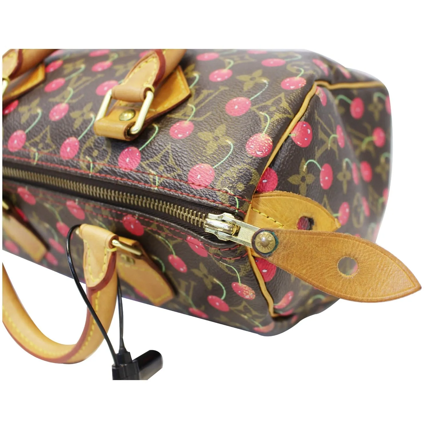 LOUIS VUITTON Cerises Speedy 25 Monogram Canvas Satchel Bag Brown