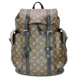 LOUIS VUITTON Christopher Monogram Macassar Canvas Backpack Bag Brown