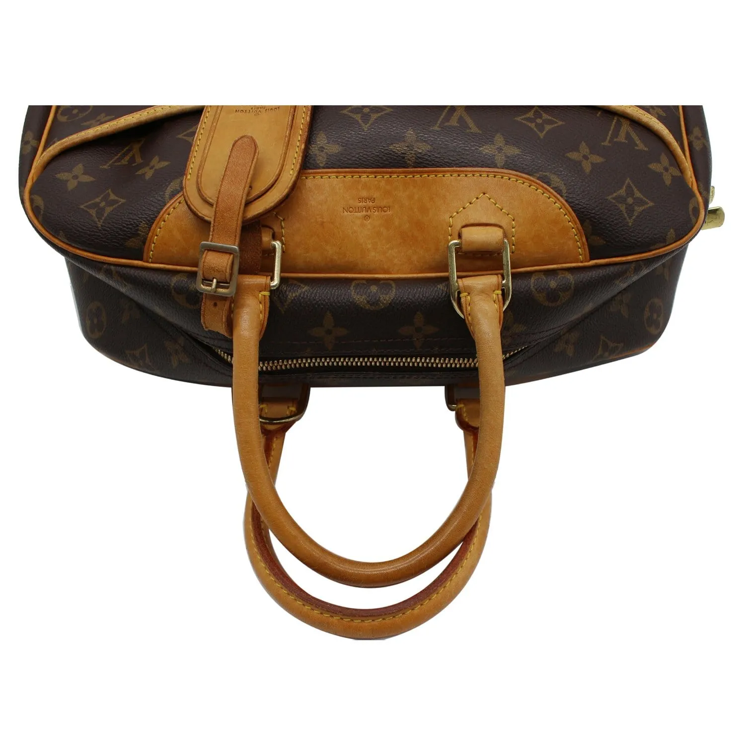 LOUIS VUITTON Deauville Boston Monogram Canvas Satchel Bag Brown