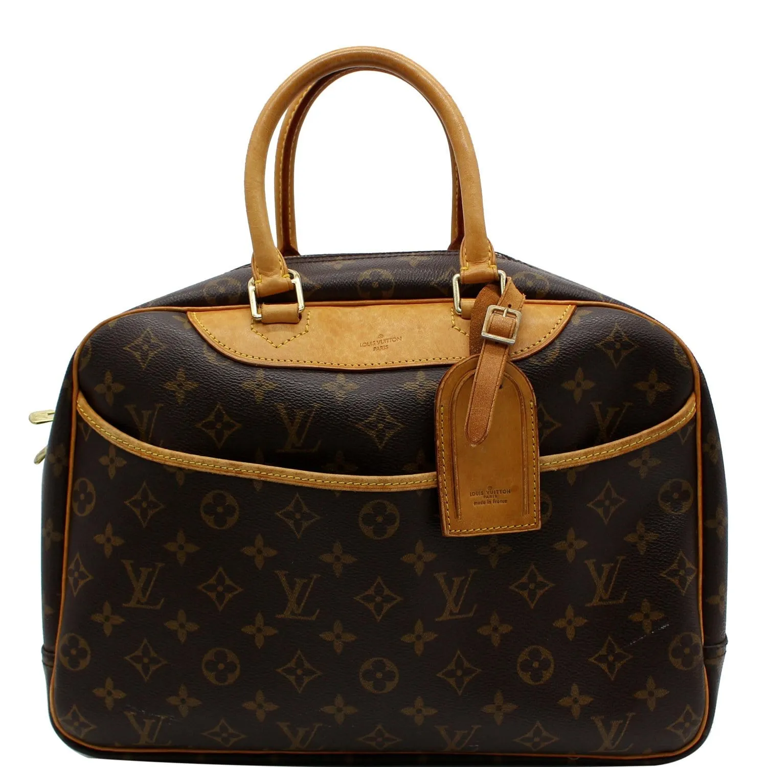 LOUIS VUITTON Deauville Boston Monogram Canvas Satchel Bag Brown