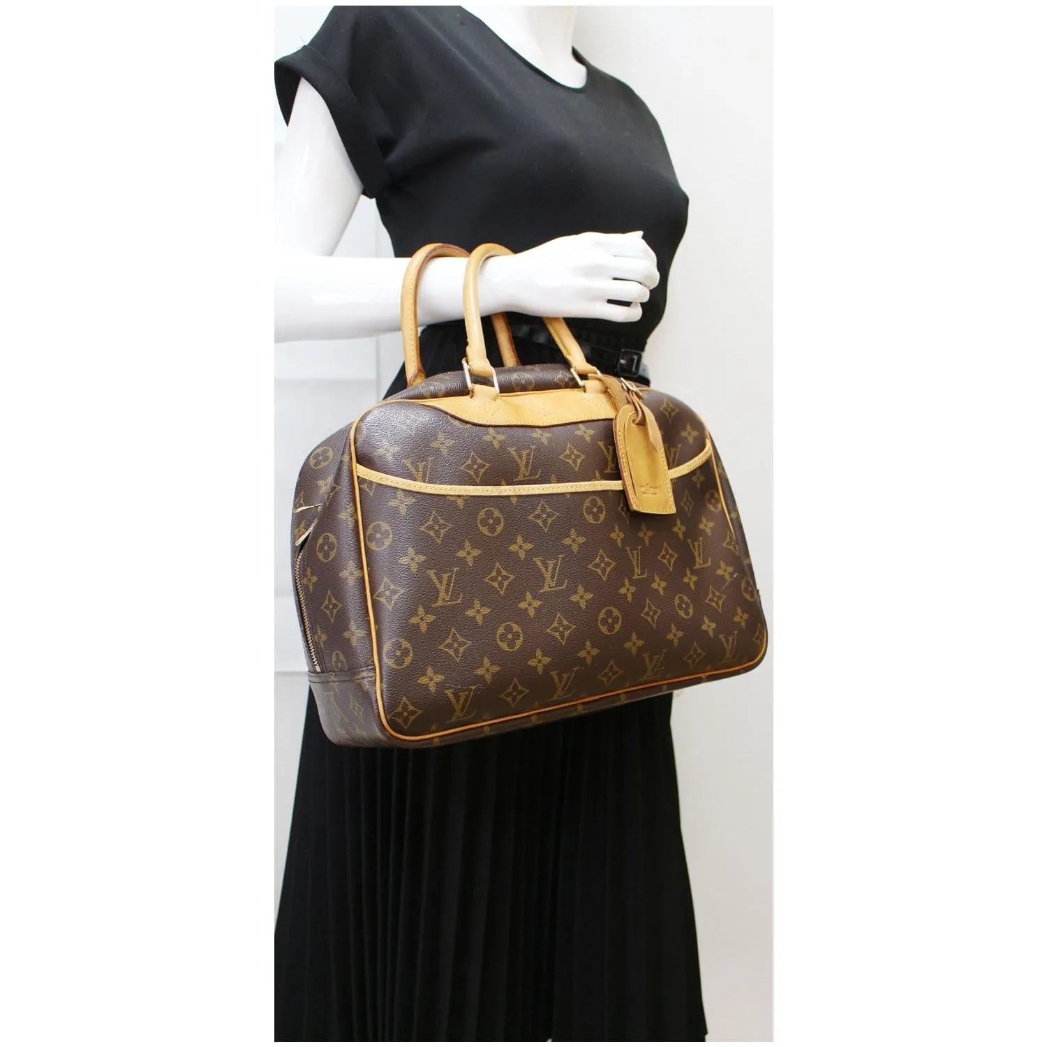 LOUIS VUITTON Deauville Boston Monogram Canvas Satchel Bag Brown
