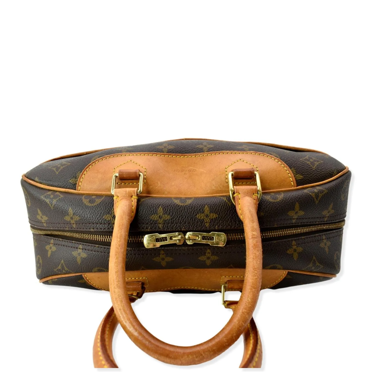 LOUIS VUITTON Deauville Boston Monogram Canvas Satchel Bag Brown
