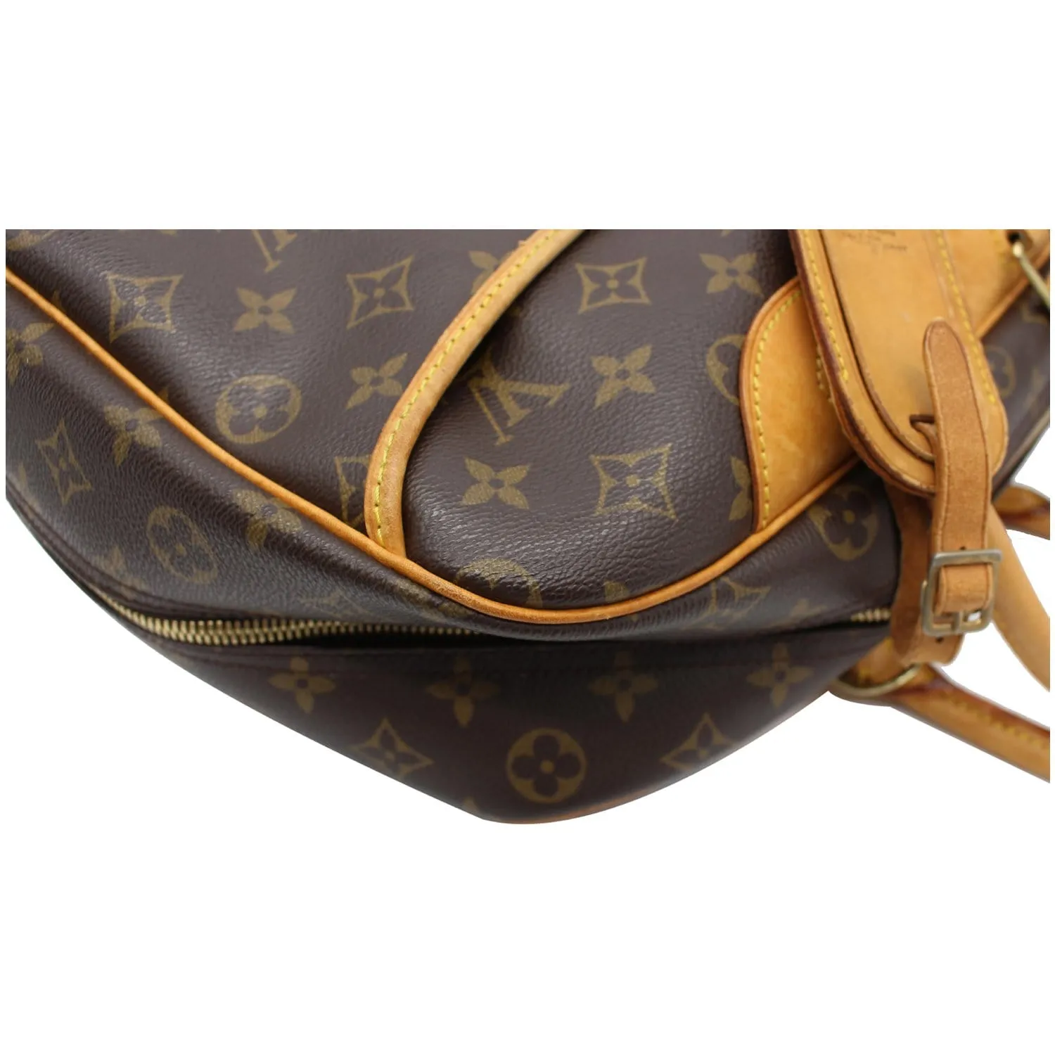 LOUIS VUITTON Deauville Boston Monogram Canvas Satchel Bag Brown