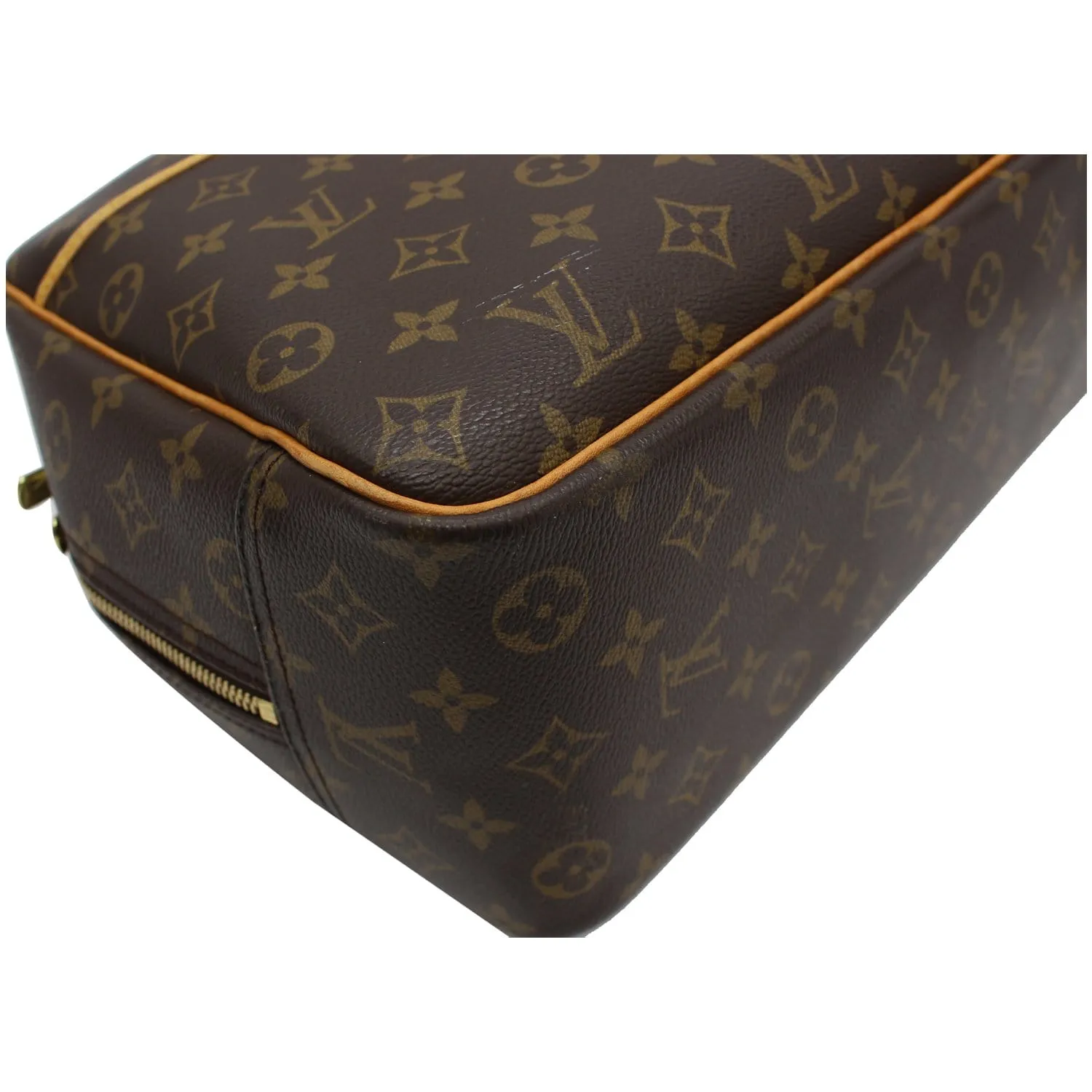 LOUIS VUITTON Deauville Boston Monogram Canvas Satchel Bag Brown