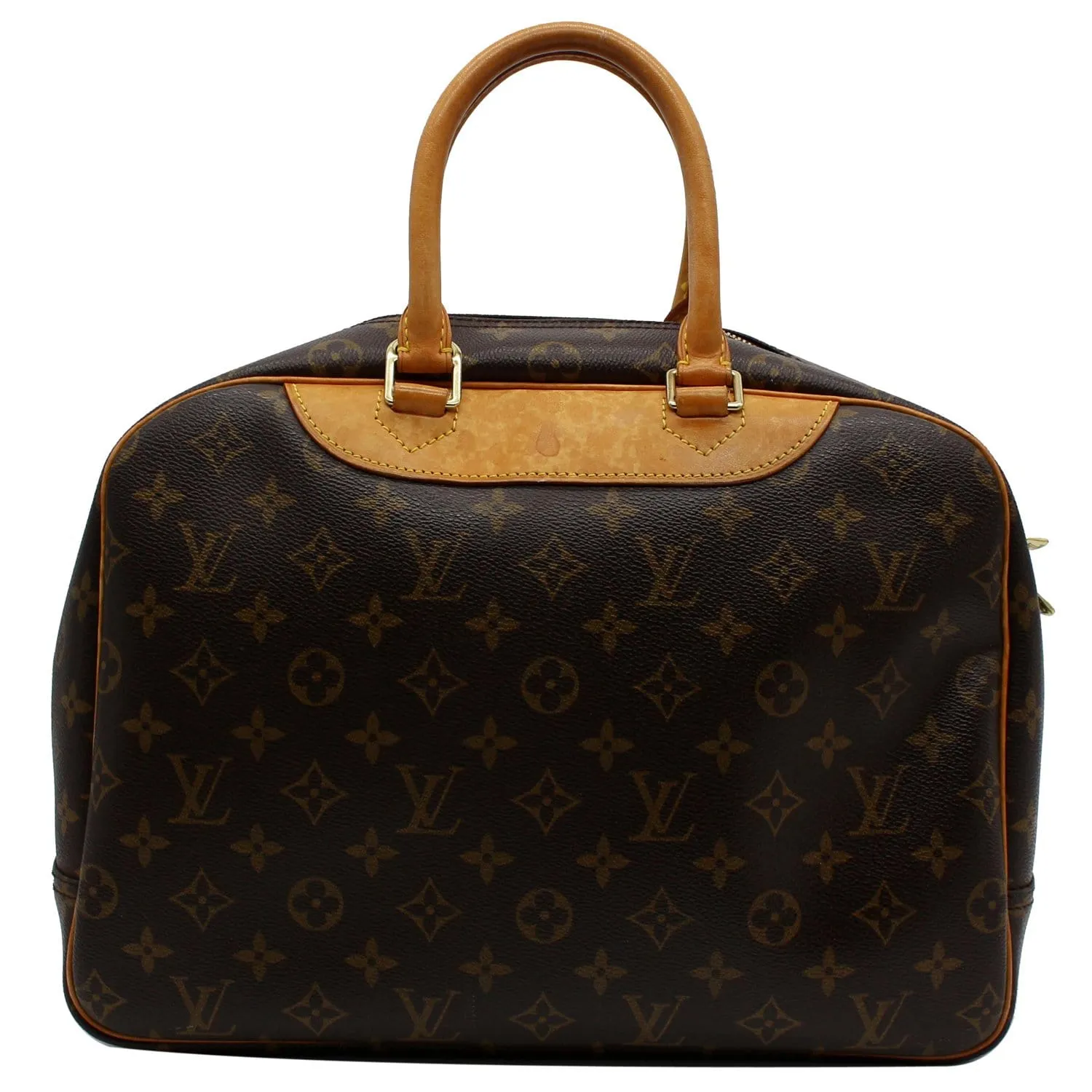 LOUIS VUITTON Deauville Boston Monogram Canvas Satchel Bag Brown