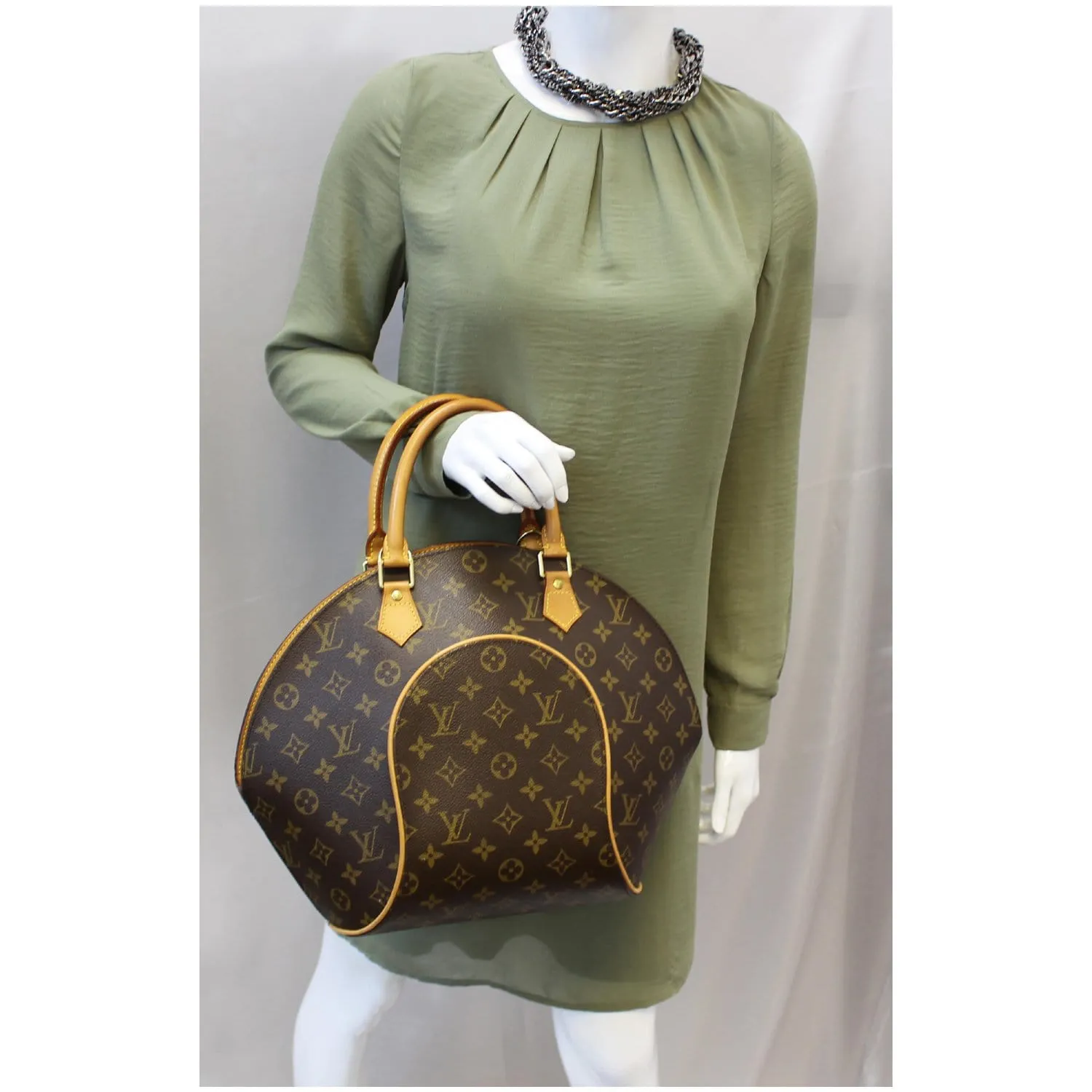LOUIS VUITTON Ellipse MM Monogram Canvas Satchel Bag Brown
