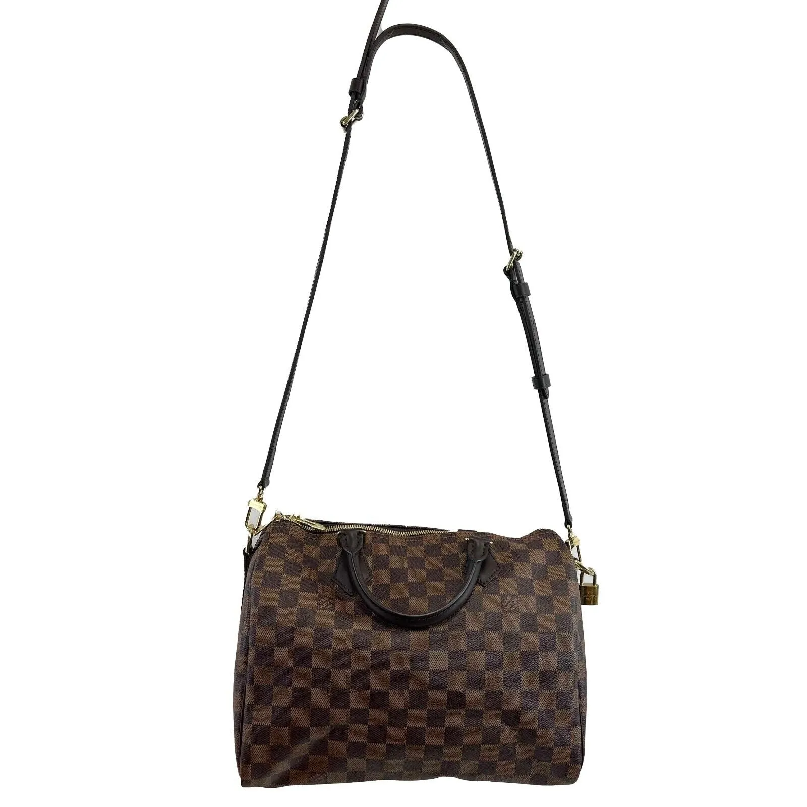 Louis Vuitton Excellent Damier Ebene Speedy Bandouliere 30 Brown Handbag