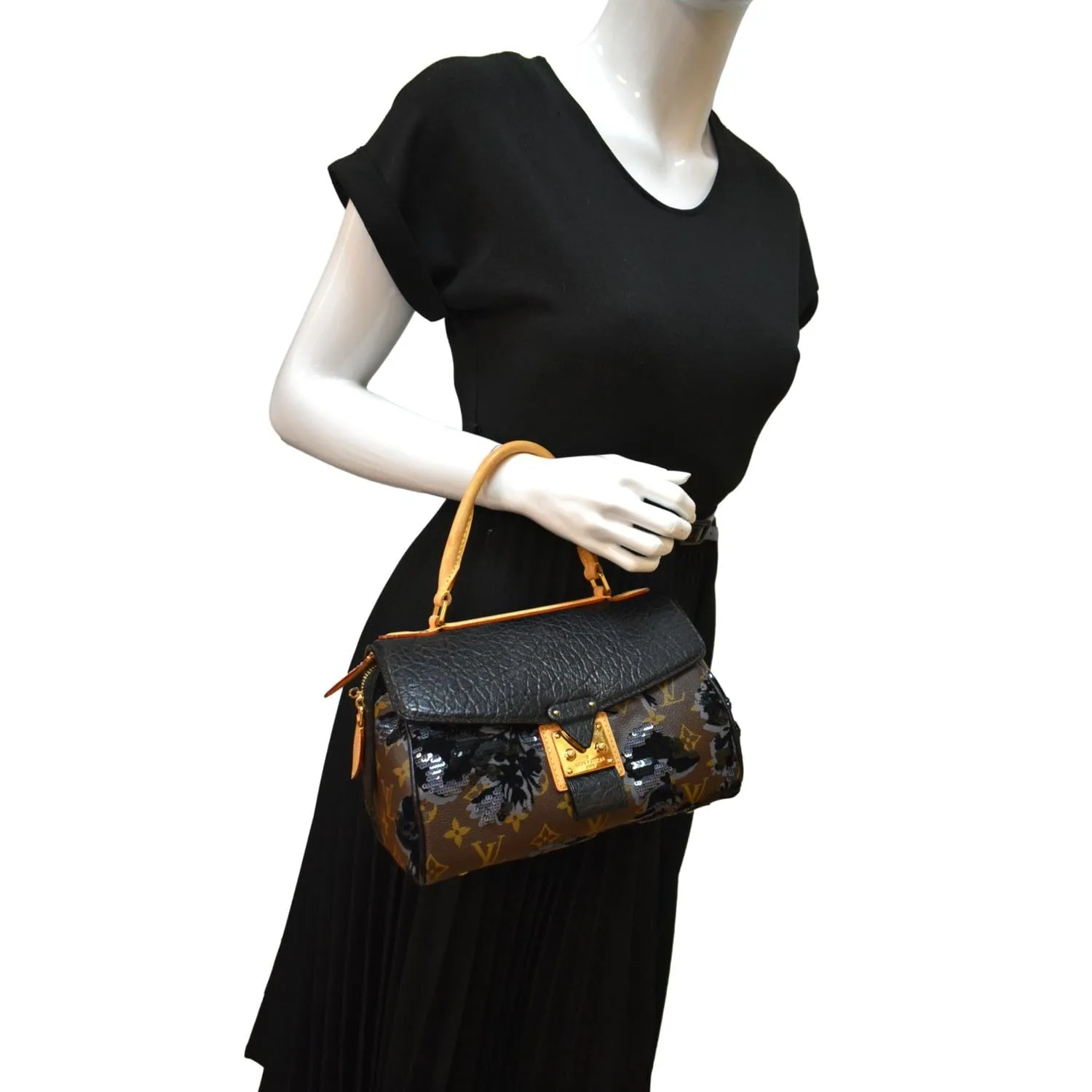 LOUIS VUITTON Fleur De Jais Carrousel Monogram Leather Satchel Bag Black