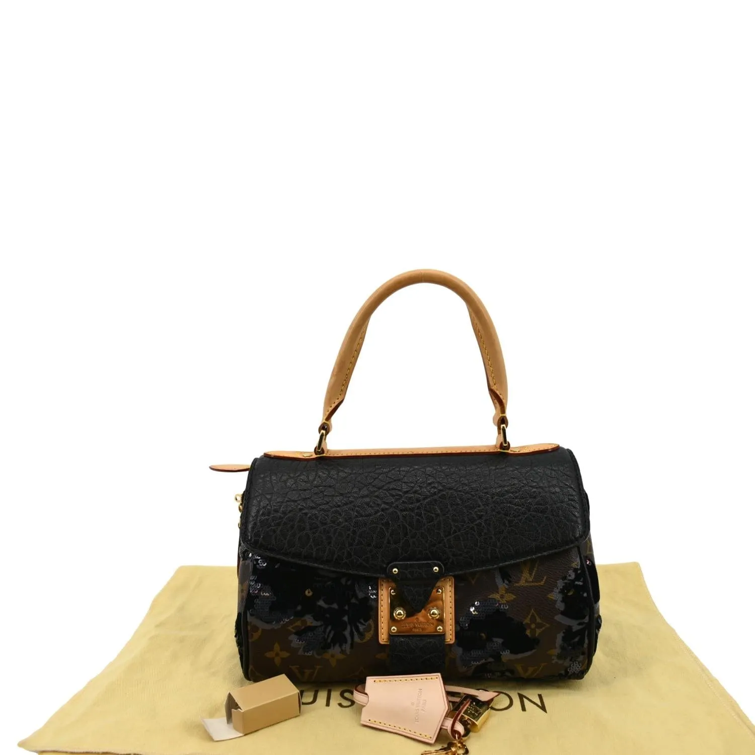 LOUIS VUITTON Fleur De Jais Carrousel Monogram Leather Satchel Bag Black