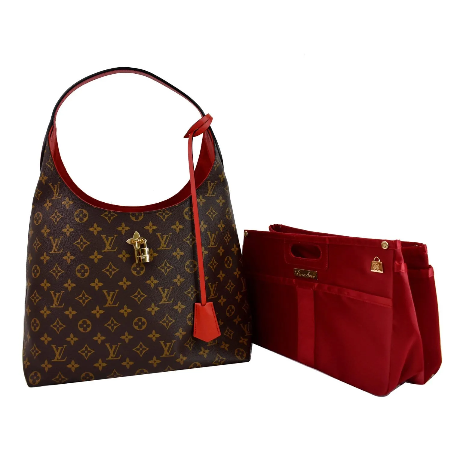 LOUIS VUITTON Flower Monogram Canvas Shoulder Hobo Bag Brown
