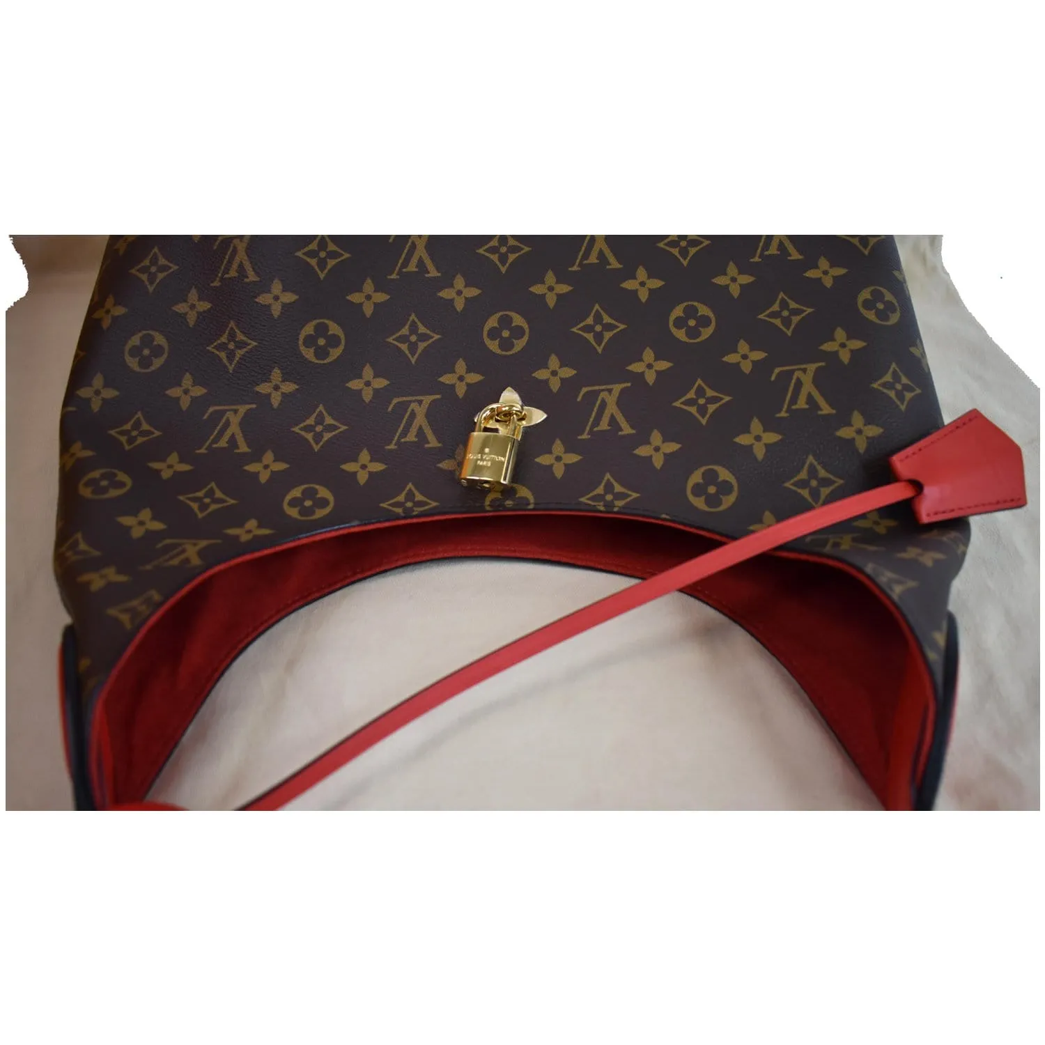 LOUIS VUITTON Flower Monogram Canvas Shoulder Hobo Bag Brown