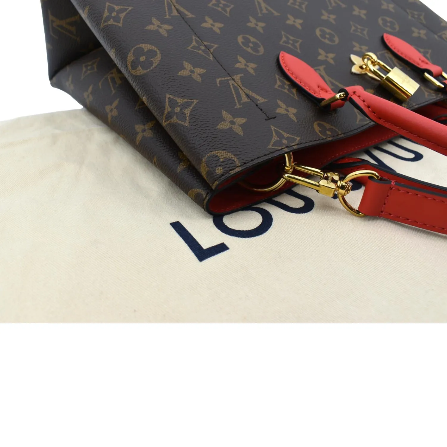 LOUIS VUITTON Flower Monogram Canvas Tote Shoulder Bag Cerise
