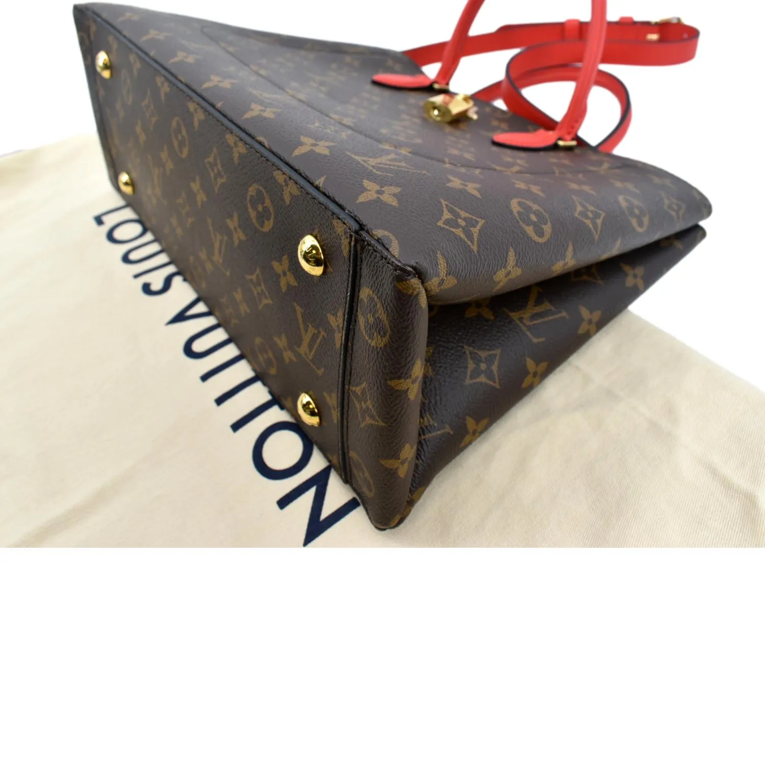 LOUIS VUITTON Flower Monogram Canvas Tote Shoulder Bag Cerise