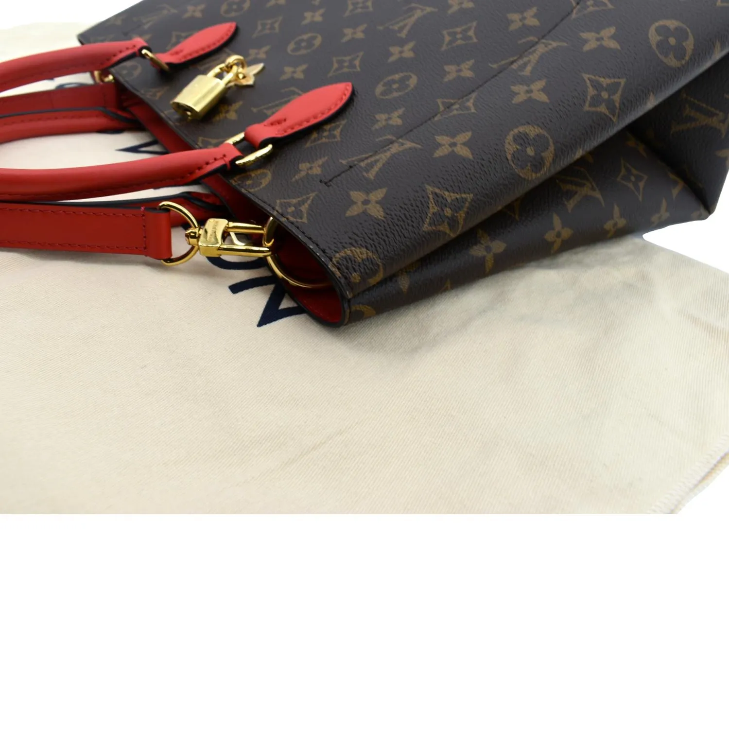 LOUIS VUITTON Flower Monogram Canvas Tote Shoulder Bag Cerise