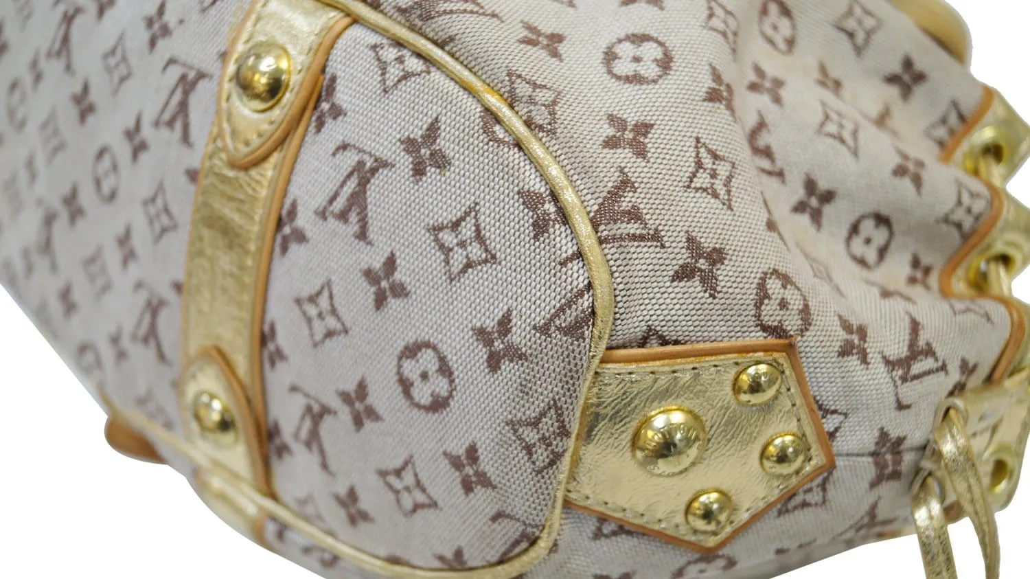 LOUIS VUITTON Gold Leather Khaki Monogram Mini Lin Theda Satchel