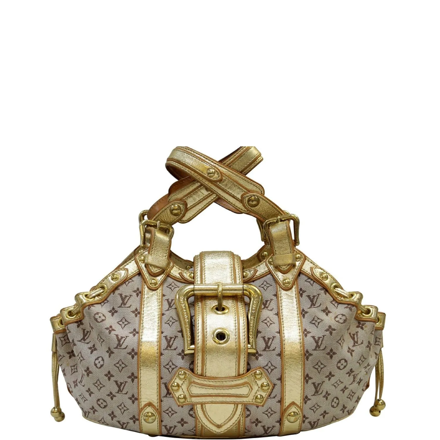 LOUIS VUITTON Gold Leather Khaki Monogram Mini Lin Theda Satchel