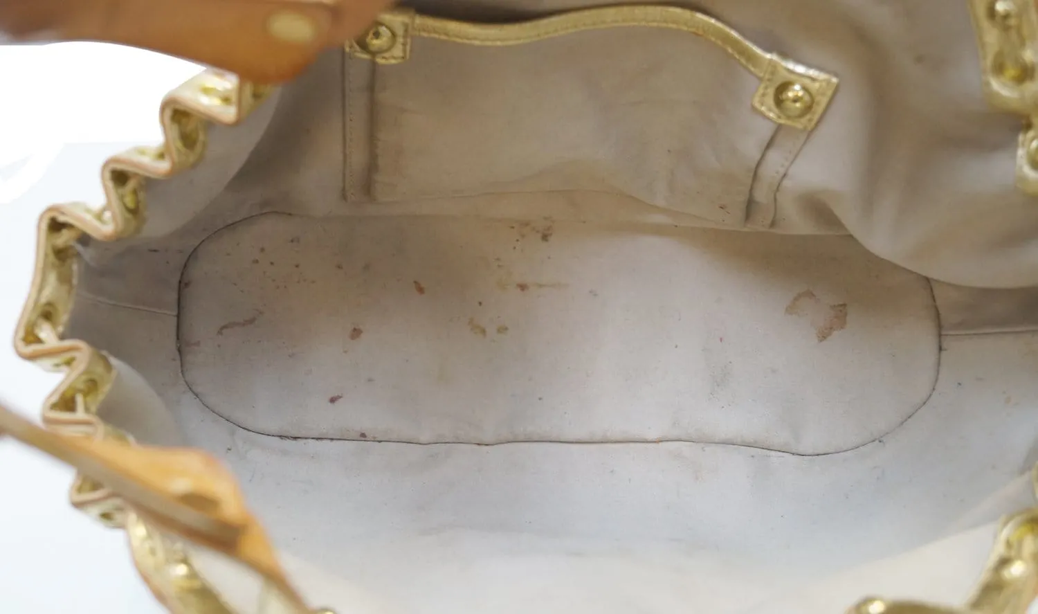 LOUIS VUITTON Gold Leather Khaki Monogram Mini Lin Theda Satchel