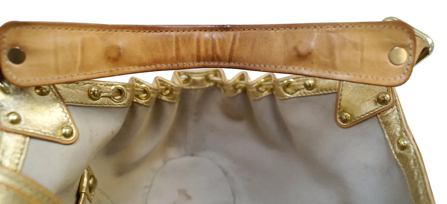 LOUIS VUITTON Gold Leather Khaki Monogram Mini Lin Theda Satchel