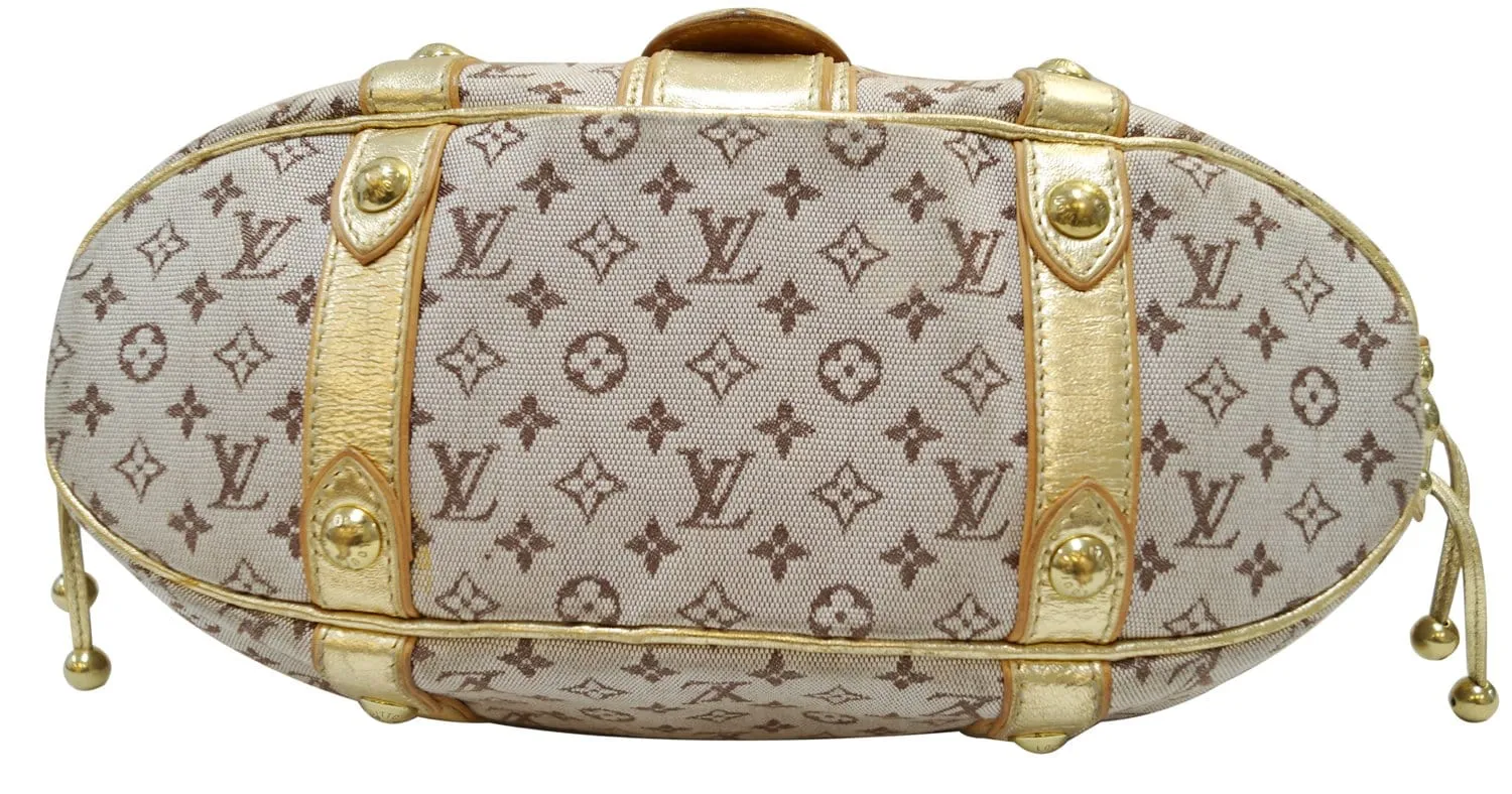 LOUIS VUITTON Gold Leather Khaki Monogram Mini Lin Theda Satchel