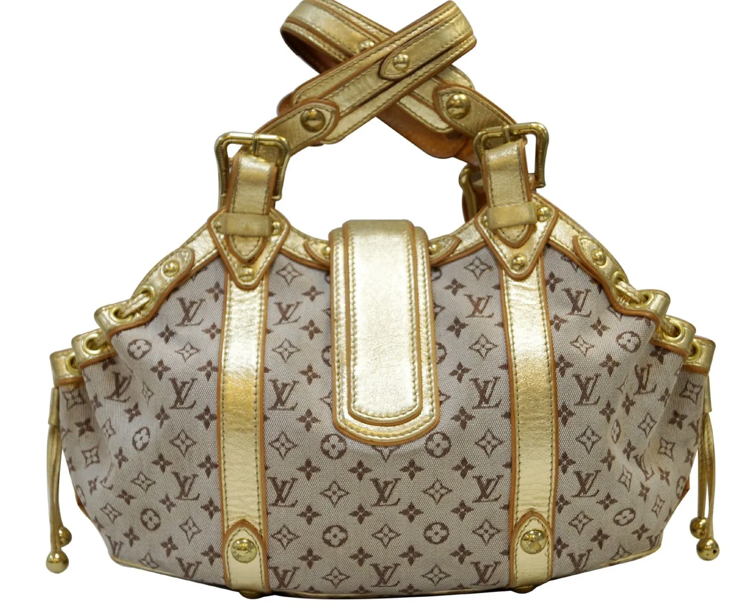 LOUIS VUITTON Gold Leather Khaki Monogram Mini Lin Theda Satchel